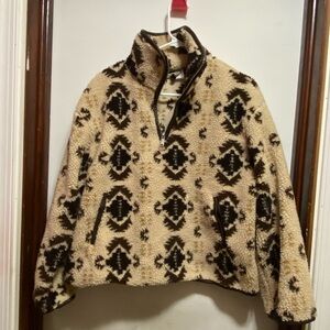 Cozy Tan and Black Fleece Pullover Women’s